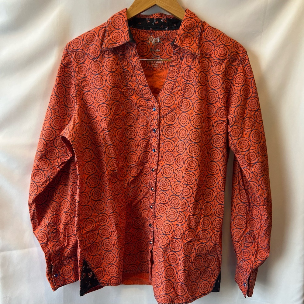 Rock 47 by Wrangler Vibrant Orange Casual Button Down Shirt with Gem 💎 Buttons